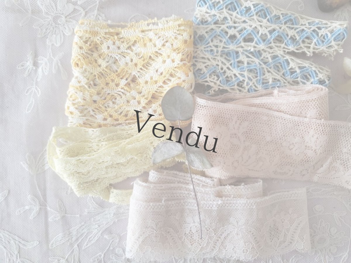 画像7: フランス蚤の市　円状幅広レース 黄色 54cm (7)