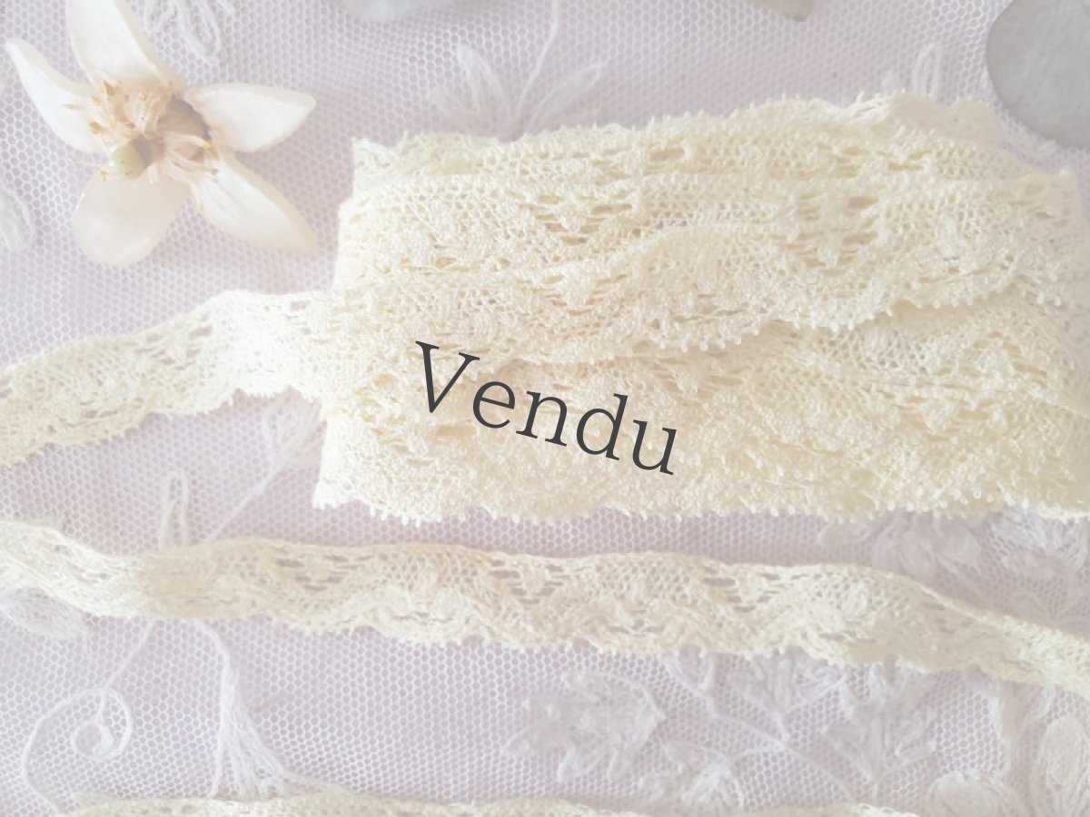 画像2: フランス蚤の市　レースブレード クリームがかった黄色 385cm (2)