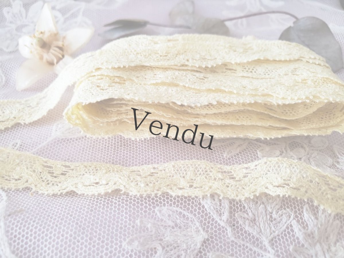 画像3: フランス蚤の市　レースブレード クリームがかった黄色 385cm (3)