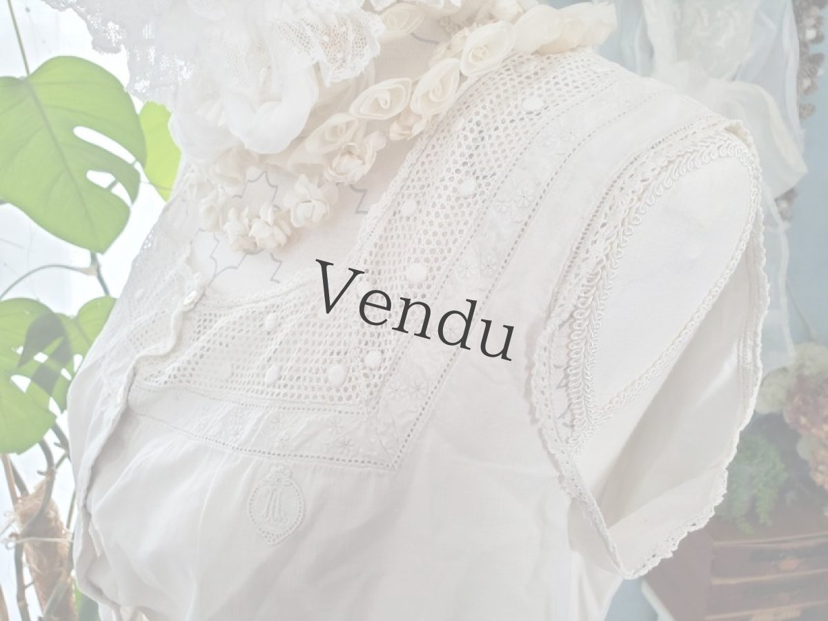 画像8: フランスアンティーク　コットンブラウス ノースリーブ (8)