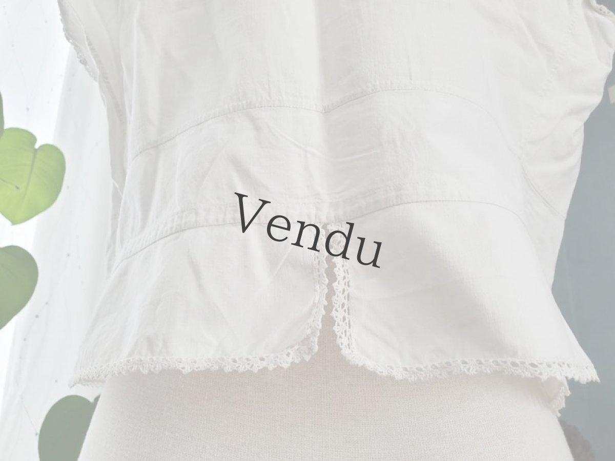 画像9: フランスアンティーク　コットンブラウス ノースリーブ (9)