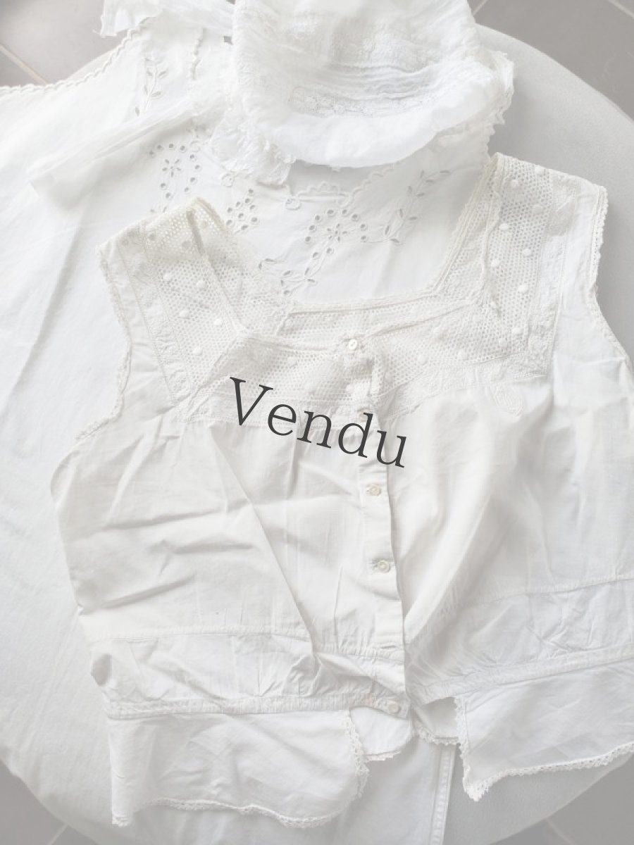 画像16: フランスアンティーク　コットンブラウス ノースリーブ (16)