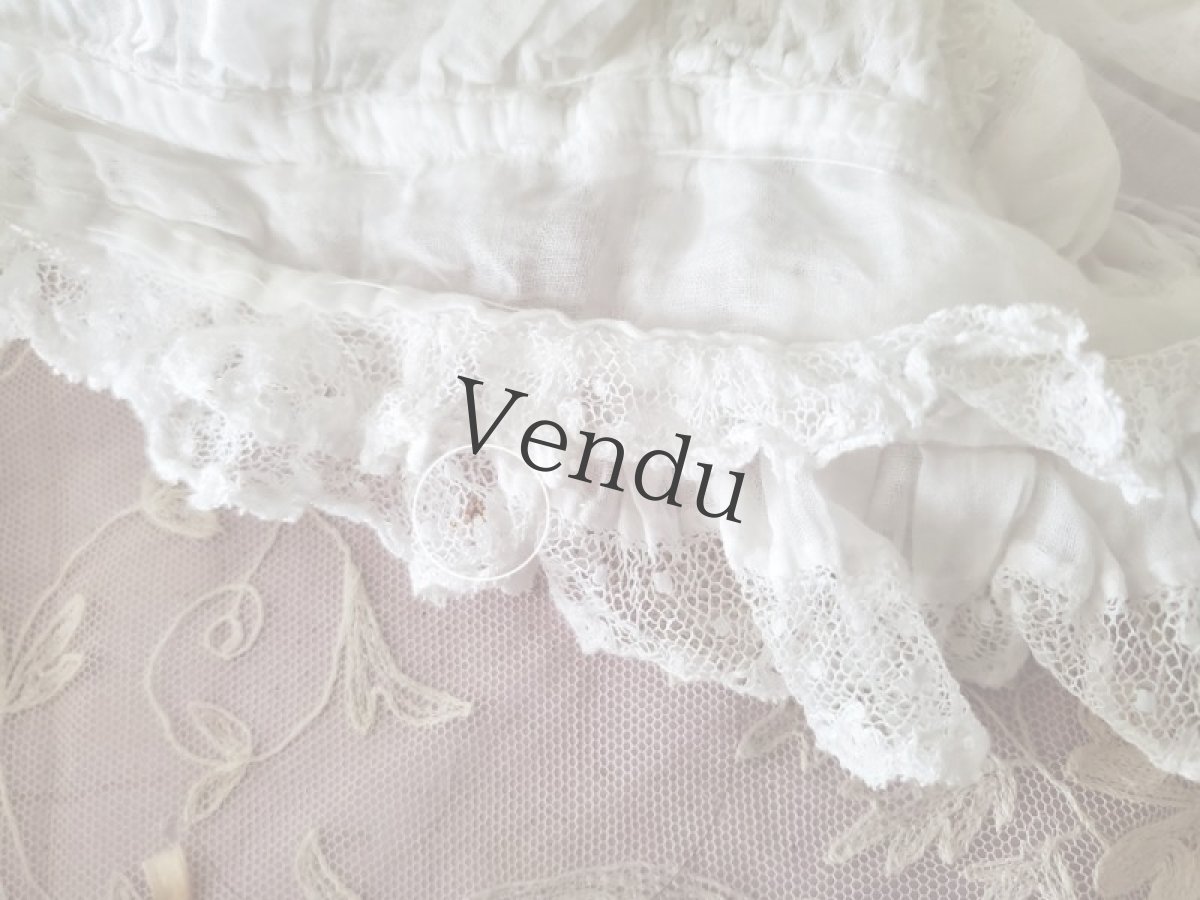 画像12: フランスアンティーク　やわらかローン地 白糸刺繍ボネ (12)