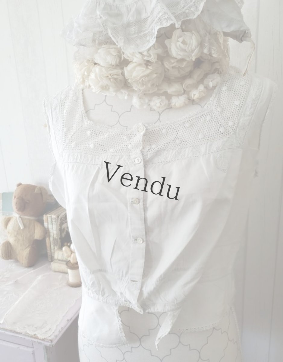 画像6: フランスアンティーク　コットンブラウス ノースリーブ (6)