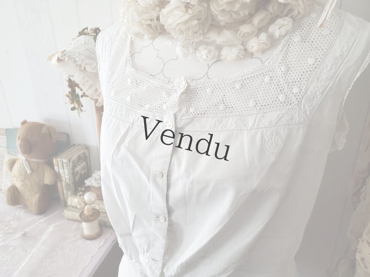 画像2: フランスアンティーク　コットンブラウス ノースリーブ (2)