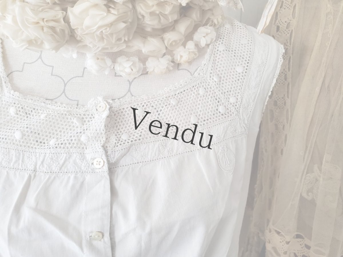 画像7: フランスアンティーク　コットンブラウス ノースリーブ (7)