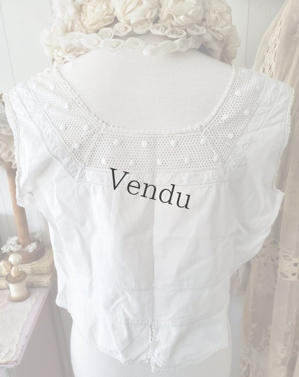 画像4: フランスアンティーク　コットンブラウス ノースリーブ (4)