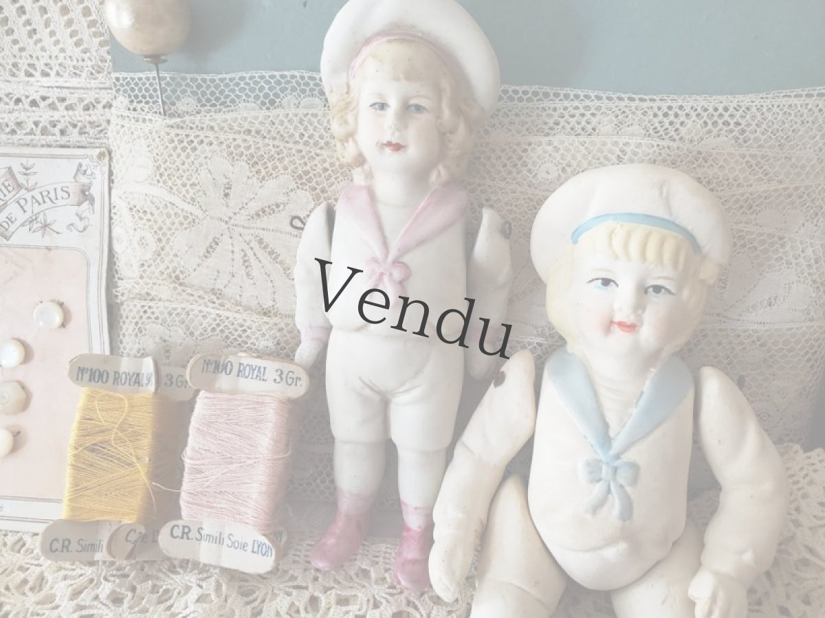 画像9: ドイツ 1910-1920年  ピンクセーラー服のビスクドール (9)