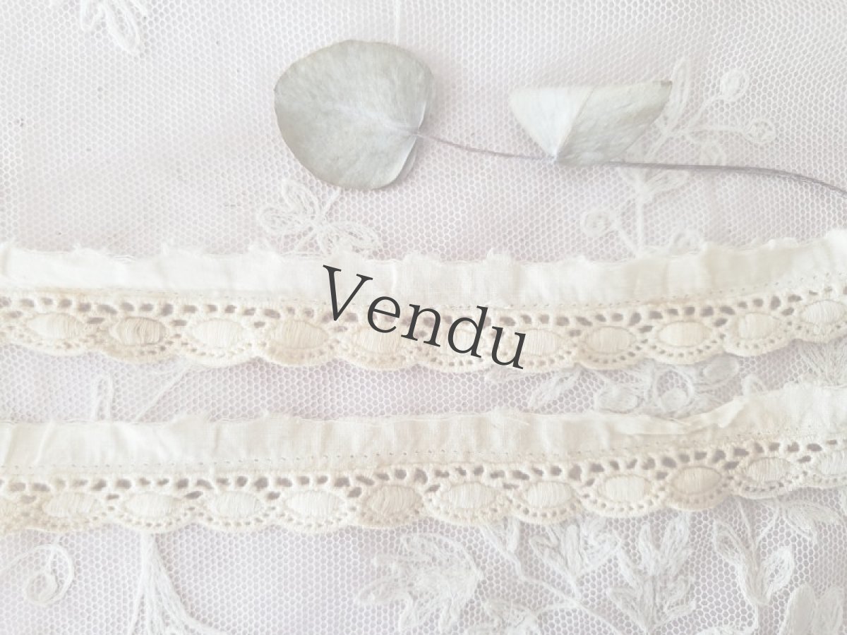 画像2: フランスアンティーク　刺繍スカラップレースブレード 40cm×2本セット (2)