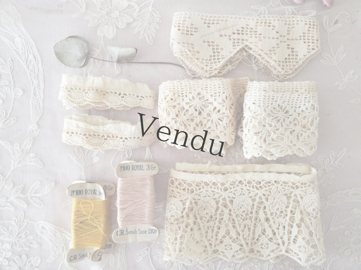 画像4: フランスアンティーク　刺繍スカラップレースブレード 40cm×2本セット (4)