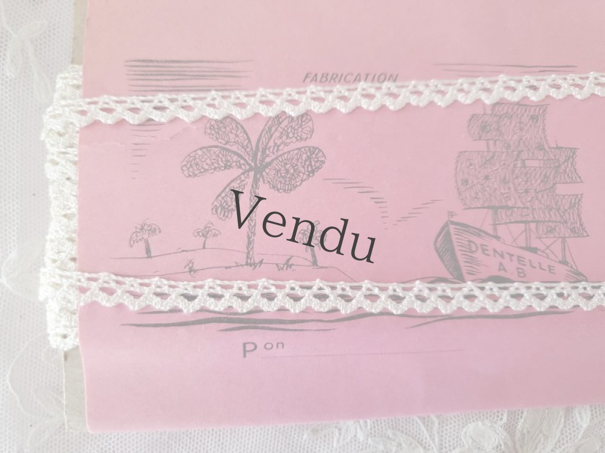 画像3: フランスヴィンテージ　ピンクのラベル付きレースブレード 25m (3)