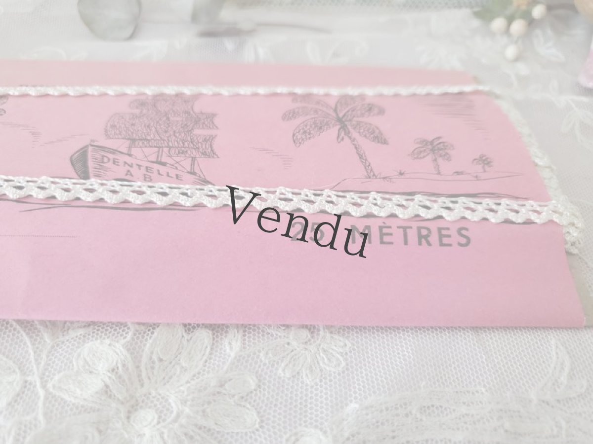 画像4: フランスヴィンテージ　ピンクのラベル付きレースブレード 25m (4)