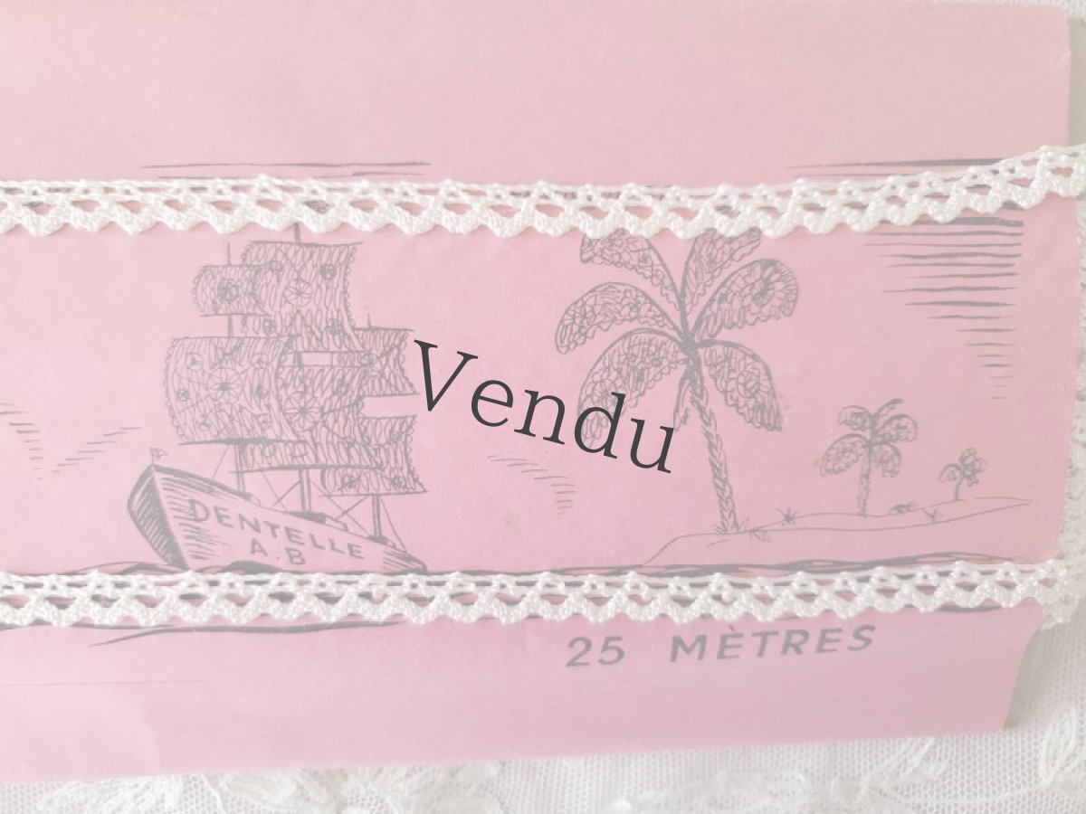 画像2: フランスヴィンテージ　ピンクのラベル付きレースブレード 25m (2)