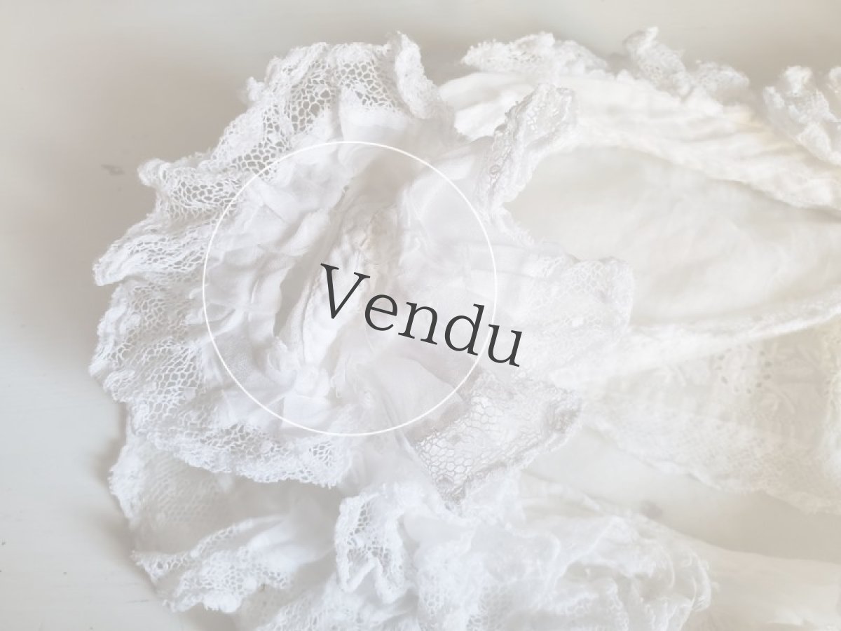 画像13: フランスアンティーク　やわらかローン地 白糸刺繍ボネ (13)