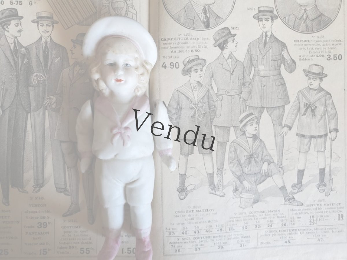 画像7: ドイツ 1910-1920年  ピンクセーラー服のビスクドール (7)