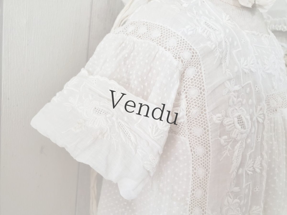 画像5: フランスアンティーク　白糸刺繍ベビードレス (5)