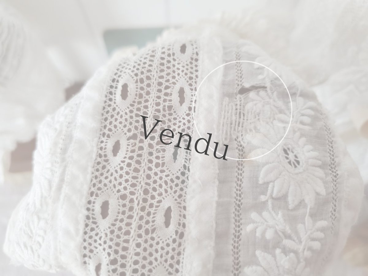画像11: フランスアンティーク　やわらかローン地 白糸刺繍ボネ 子供サイズ (11)