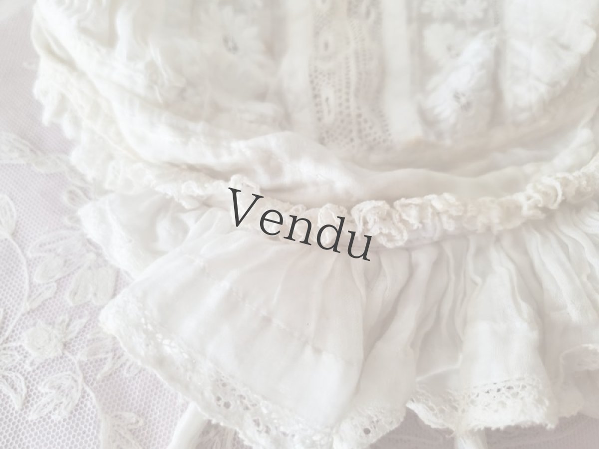 画像3: フランスアンティーク　やわらかローン地 白糸刺繍ボネ 子供サイズ (3)