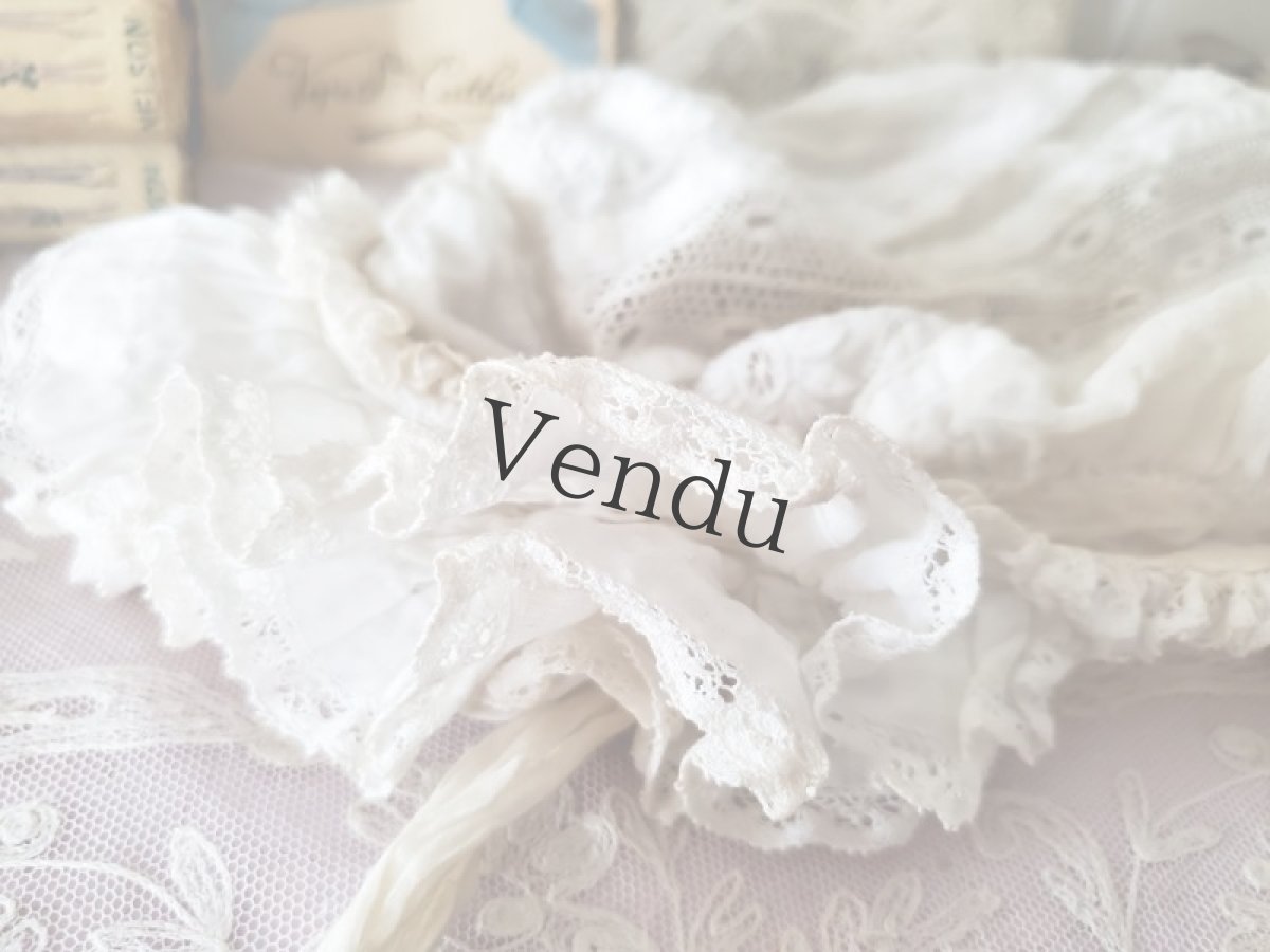 画像4: フランスアンティーク　やわらかローン地 白糸刺繍ボネ 子供サイズ (4)