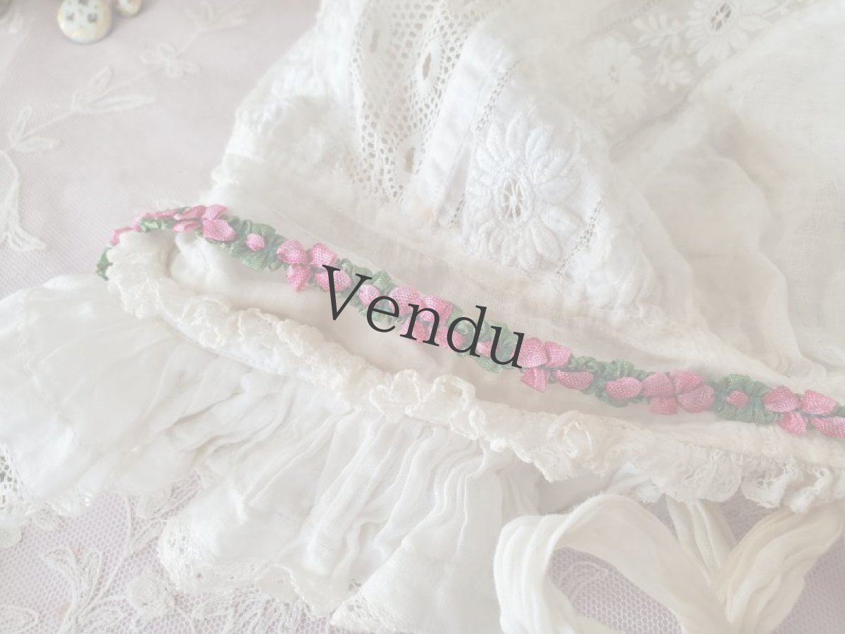 画像6: フランスヴィンテージ　ローズ＆グリーンのロココリボン 20cm〜 (6)