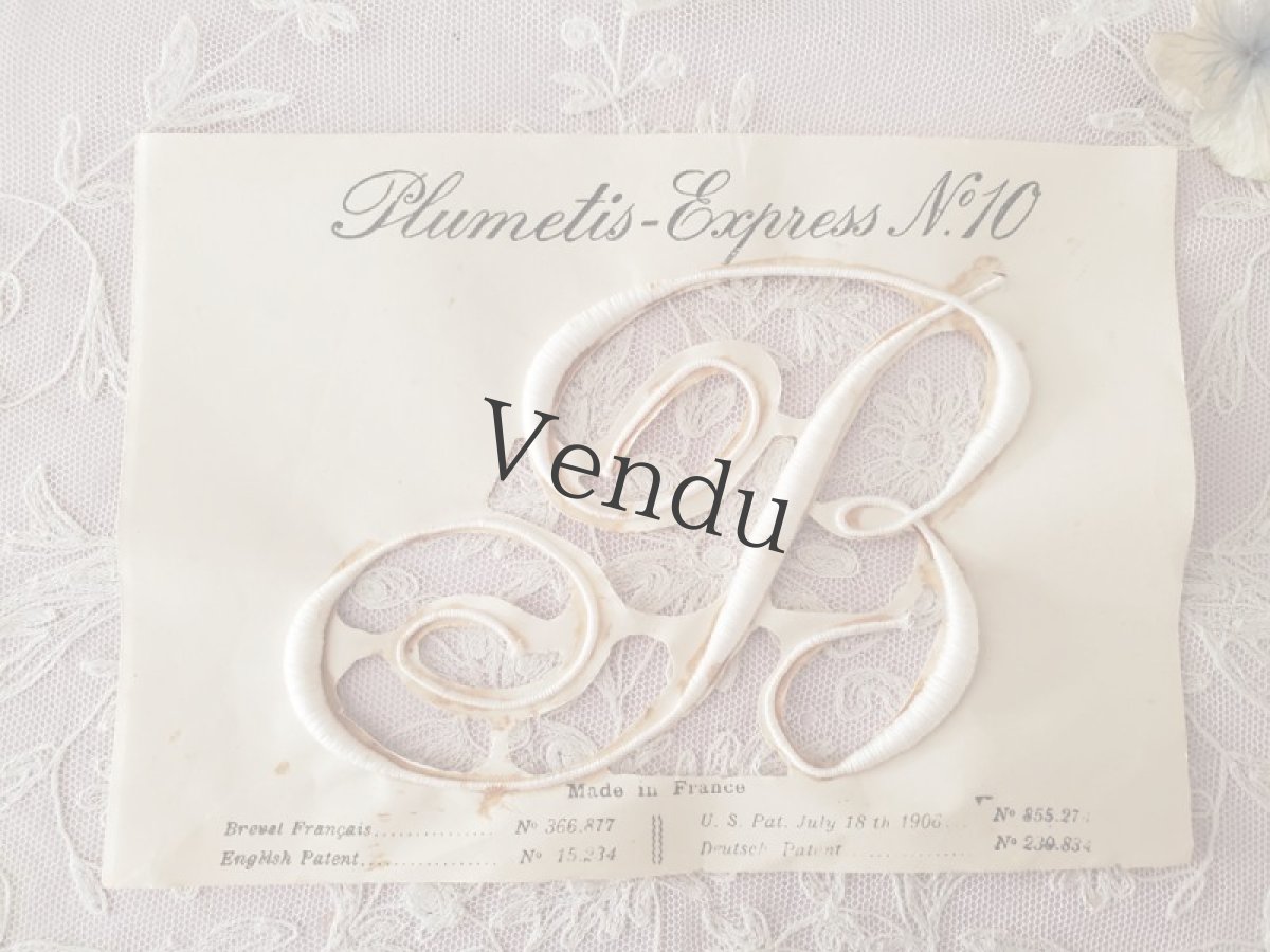 画像1: フランスアンティーク　Plumetis-Express 刺繍イニシャルシート "B" No.10 (1)