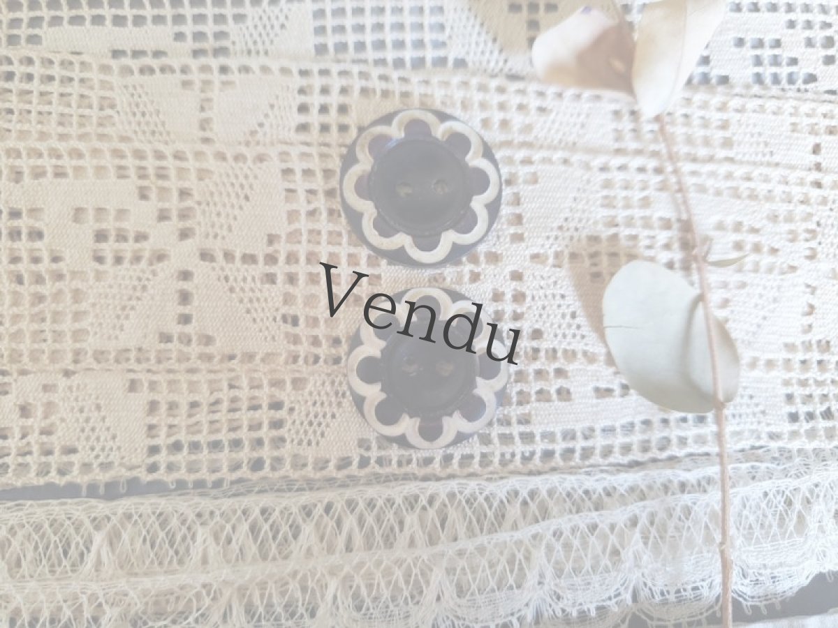 画像4: フランス 1940年代　お花ボタン カゼイン 黒 22mm (4)