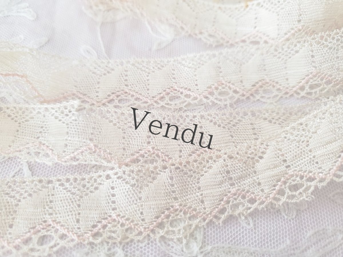 画像3: フランスヴィンテージ　エクリュ×ピンク スカラップレース293cm 木製糸巻き付き (3)