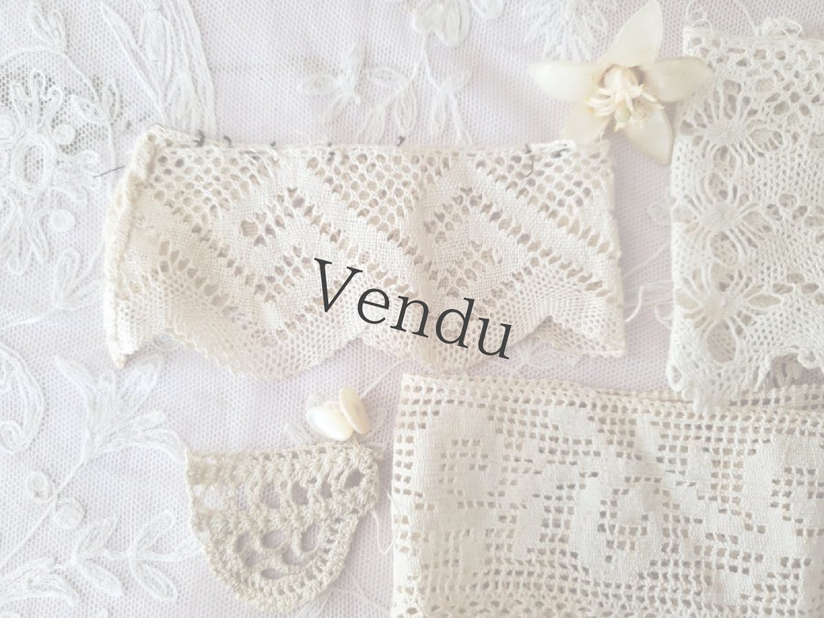 画像2: フランスヴィンテージ　レースセット ５種類＋貝ボタンつき (2)