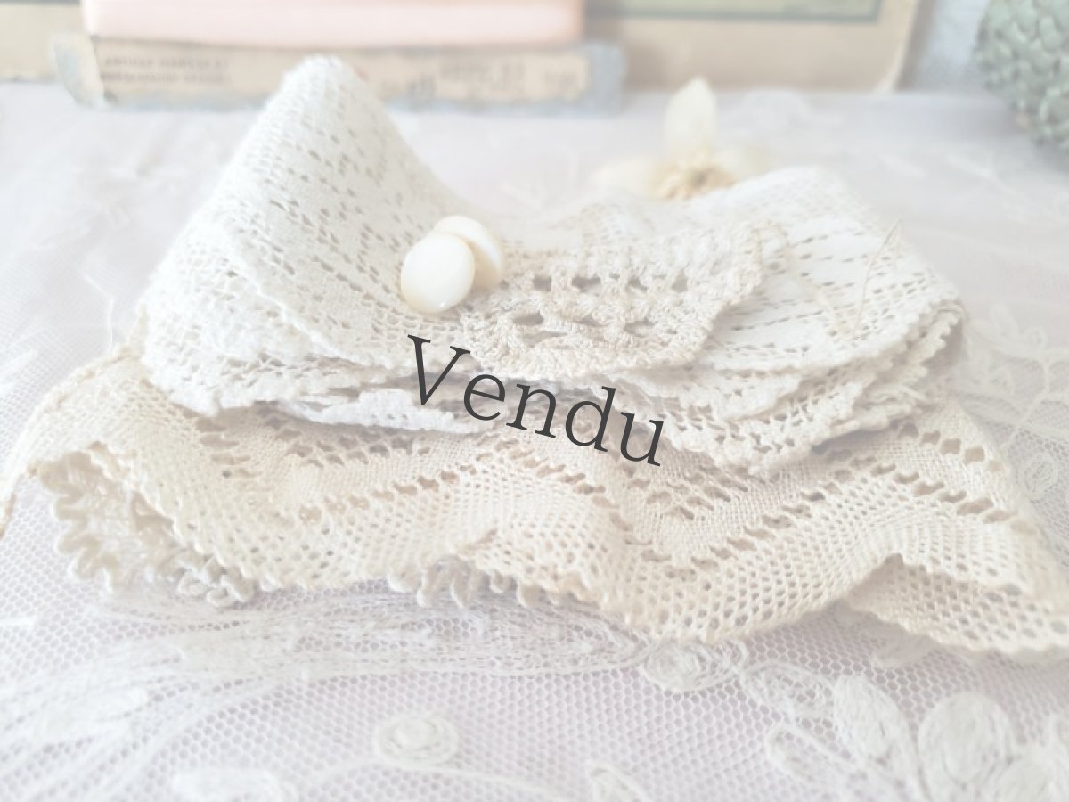 画像7: フランスヴィンテージ　レースセット ５種類＋貝ボタンつき (7)