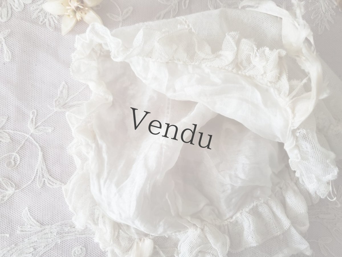 画像8: フランスアンティーク　チュールレースの刺繍ボネ 子供サイズ (8)