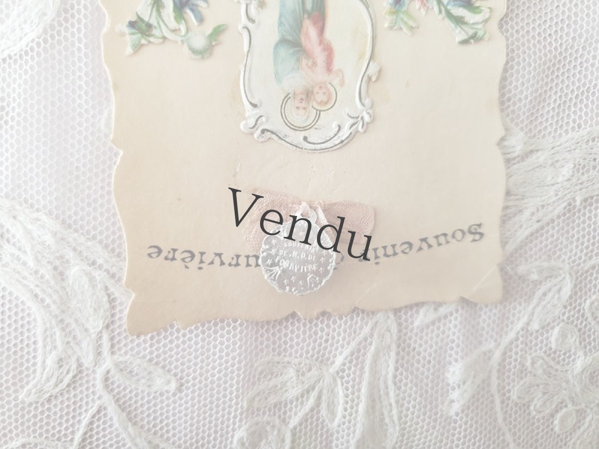 画像5: フランスヴィンテージ　マリア様とジーザス、すみれのホーリーカード　メダイヨン付 (5)