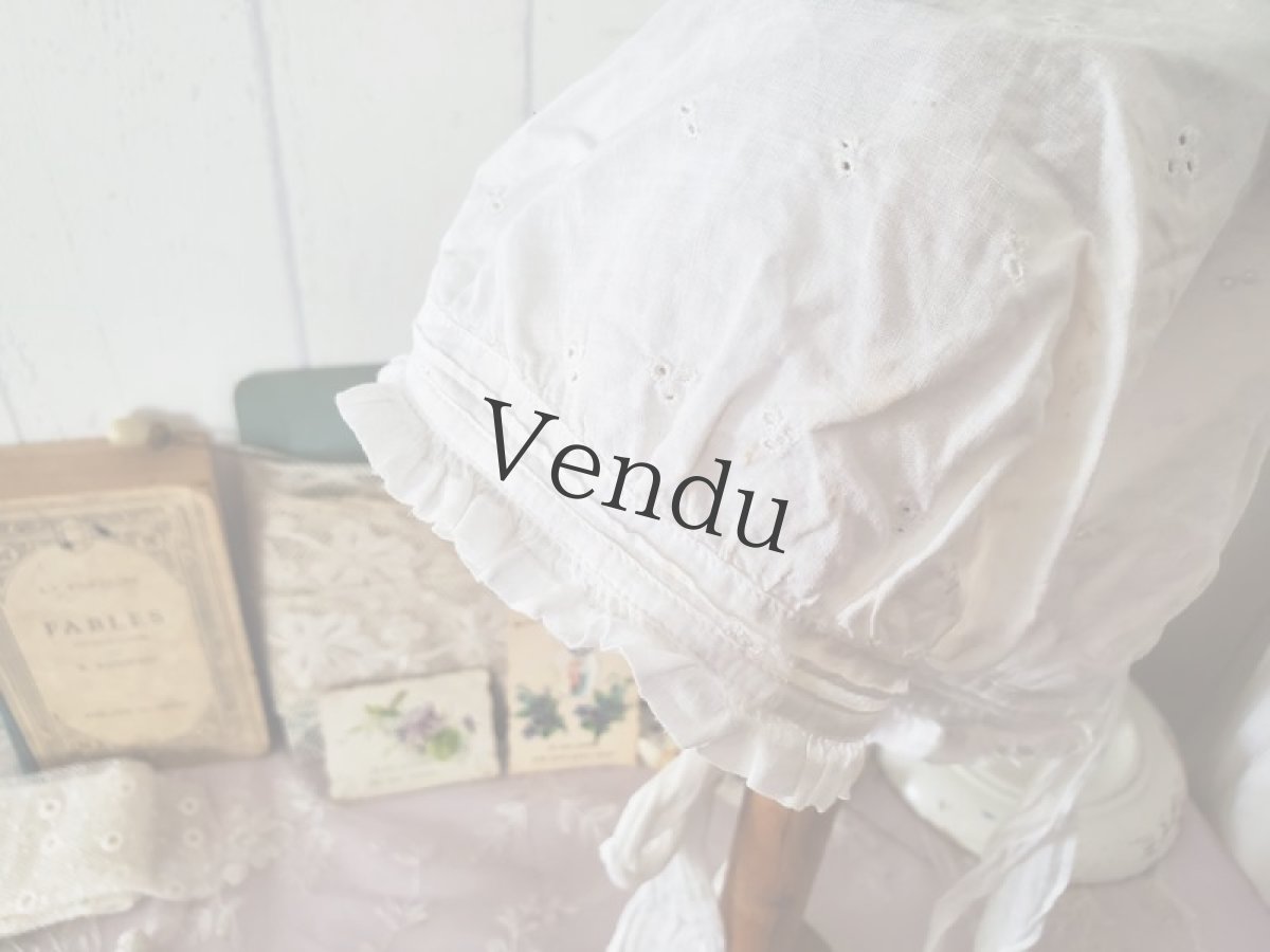 画像3: フランスアンティーク　コットン刺繍ボネ (3)