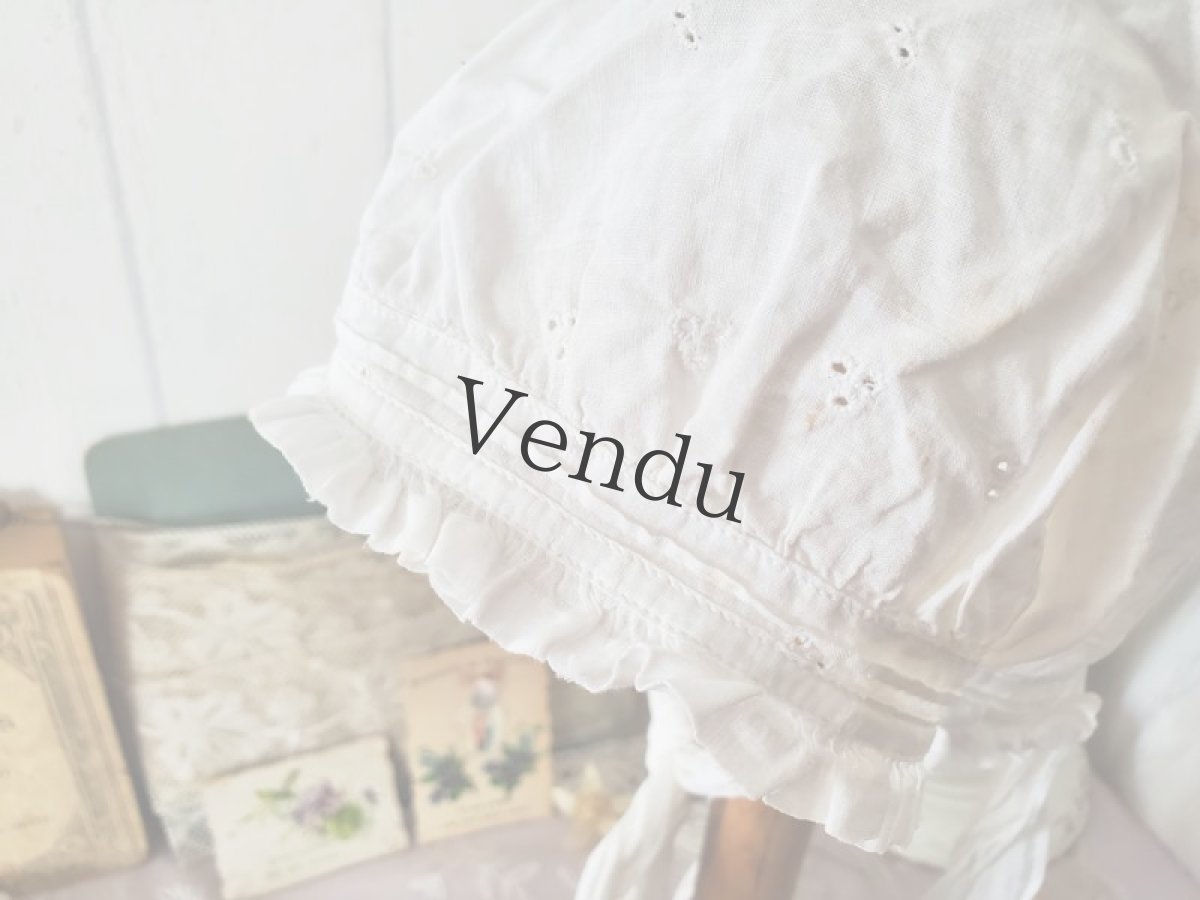 画像4: フランスアンティーク　コットン刺繍ボネ (4)