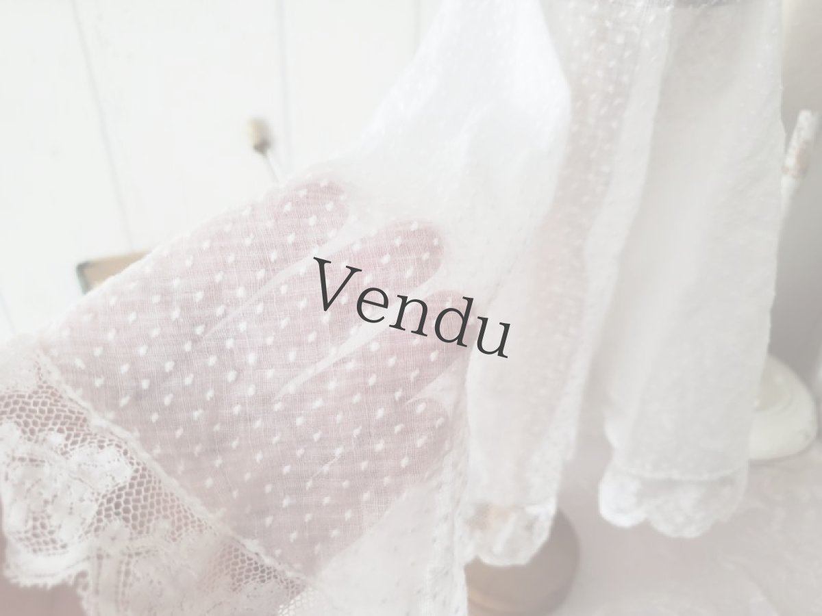 画像6: フランスヴィンテージ　ランプシェード 細かな水玉＋ヴァランシエンヌスカラップレース (6)