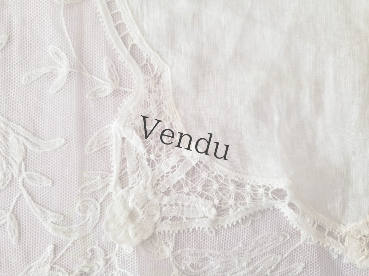 画像2: フランスヴィンテージ　ニードルレース　ハンカチ (2)