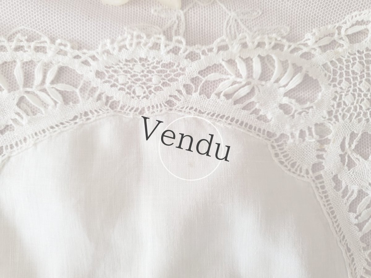 画像5: フランスヴィンテージ　ボビンレース　ハンカチ　名前刺繍入り (5)