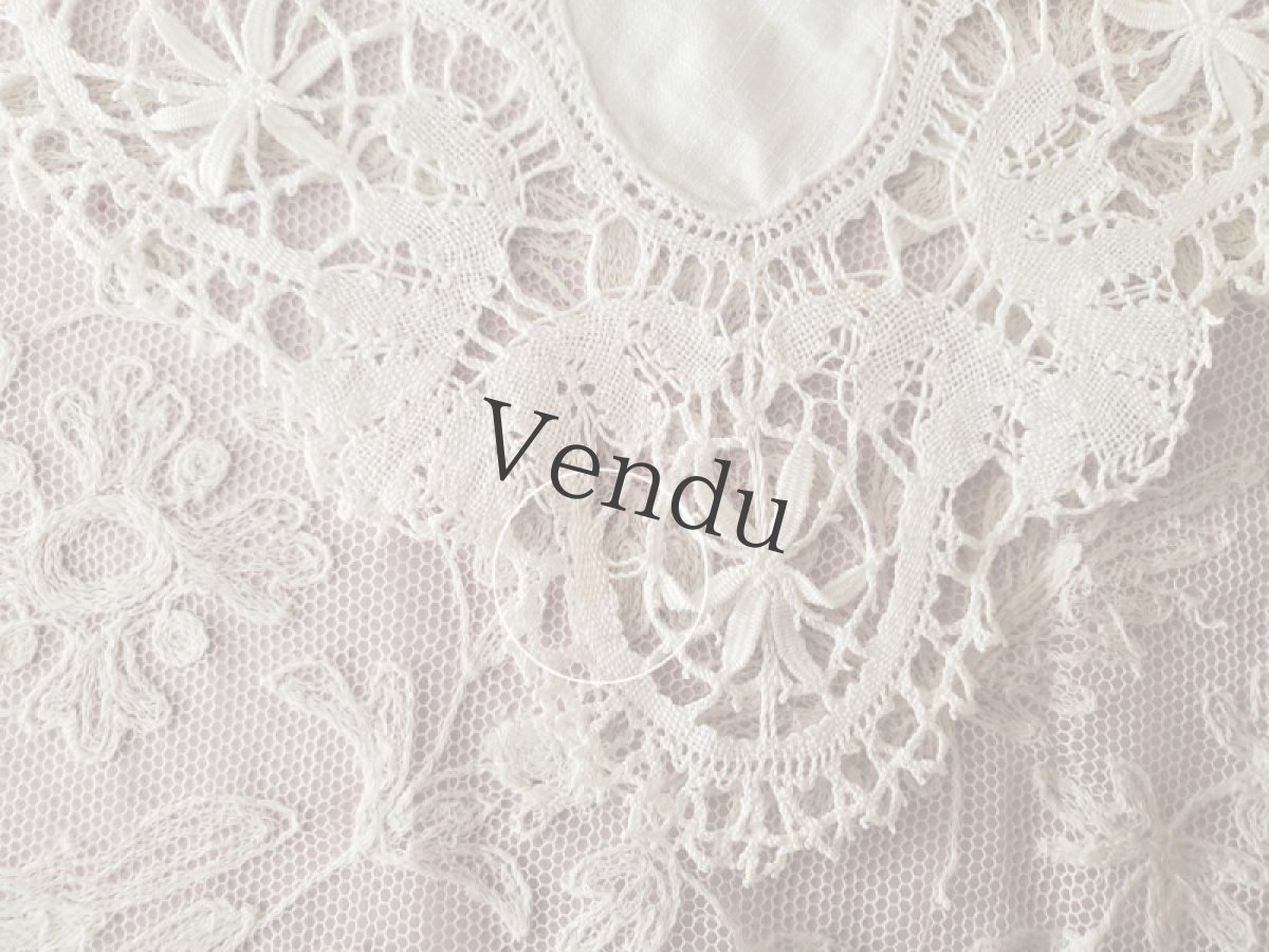 画像6: フランスヴィンテージ　ボビンレース　ハンカチ　イニシャル刺繍入り (6)