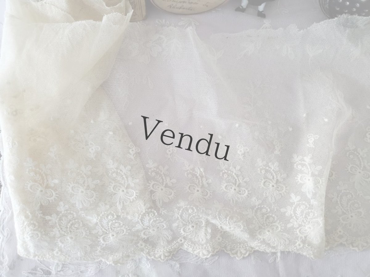 画像6: フランスアンティーク　チュール刺繍幅広レース 129cm (6)