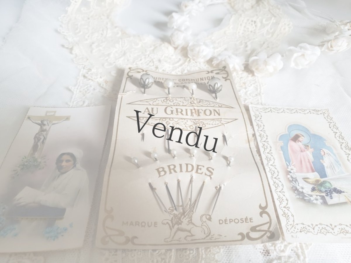 画像2: フランスアンティーク　パールのエパングルシート AU GRIFFON ホーリーカードつき (2)