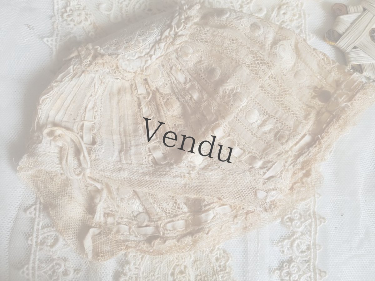画像3: フランスアンティーク　白糸刺繍とリボンの小さなボネ (3)