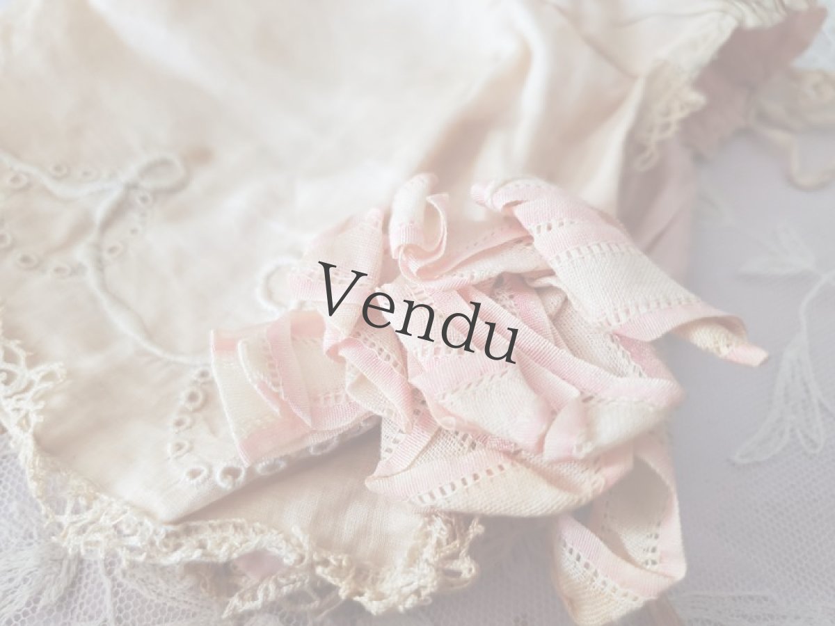 画像4: フランスアンティーク　刺繍とリボンの小さなボネ  ピンク (4)