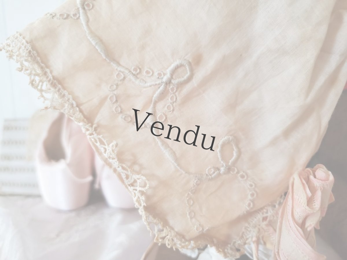 画像9: フランスアンティーク　刺繍とリボンの小さなボネ  ピンク (9)