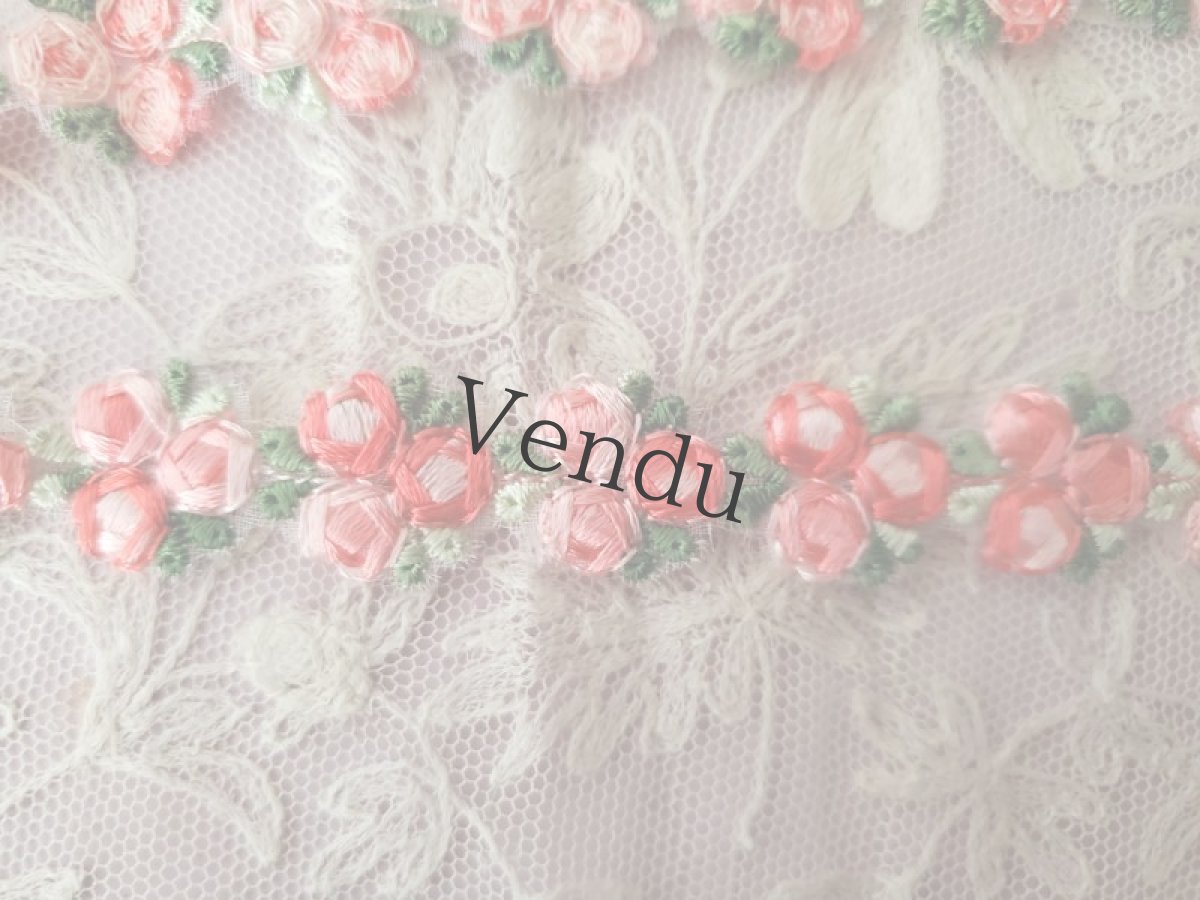 画像4: フランスヴィンテージ　ばらのロココリボン 20cm〜 (4)