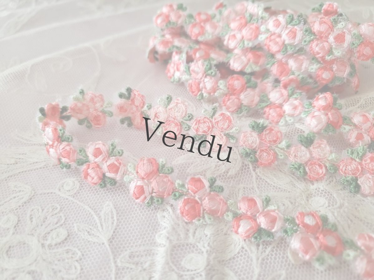 画像2: フランスヴィンテージ　ばらのロココリボン 20cm〜 (2)