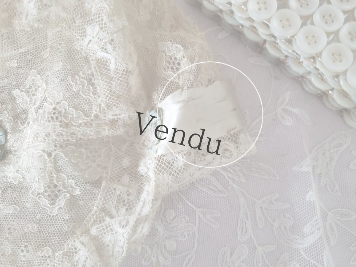 画像10: フランスアンティーク　水色ロココトリムとシルクリボンのボネ (10)