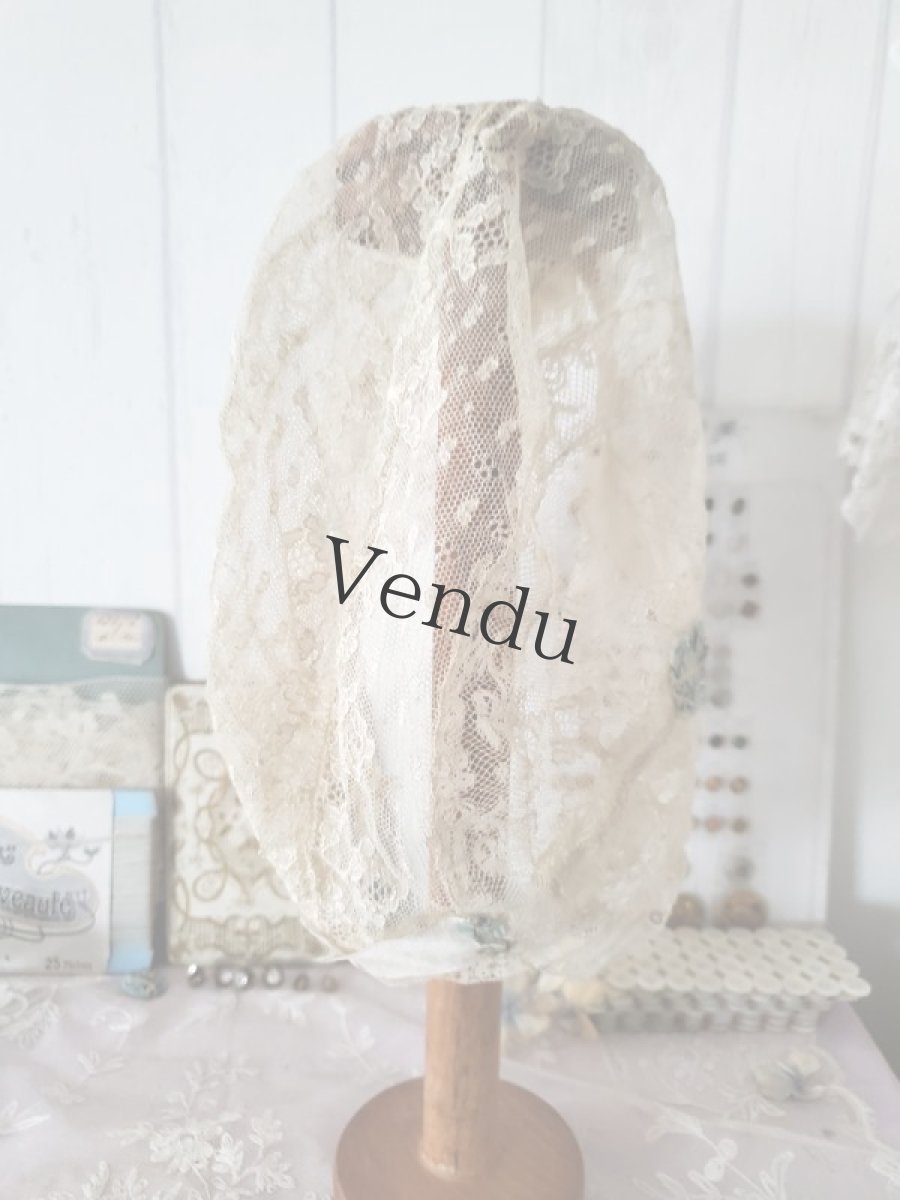 画像5: フランスアンティーク　水色ロココトリムとシルクリボンのボネ (5)