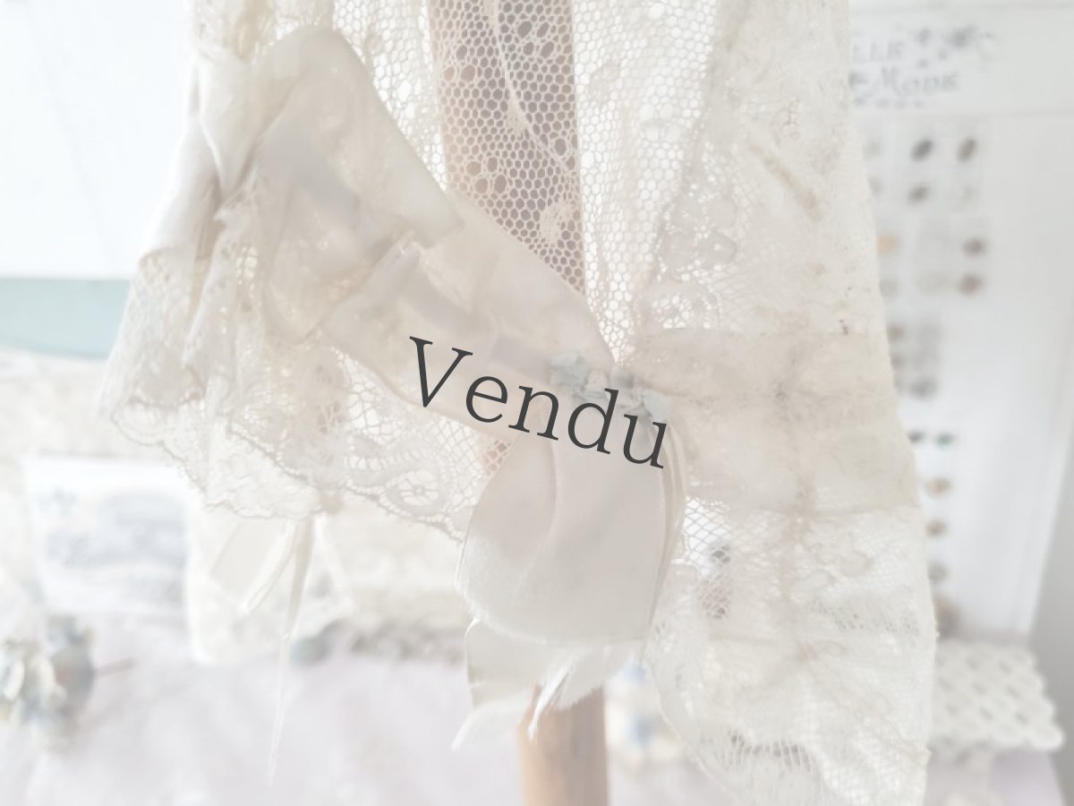 画像7: フランスアンティーク　水色ロココトリムとシルクリボンのボネ (7)