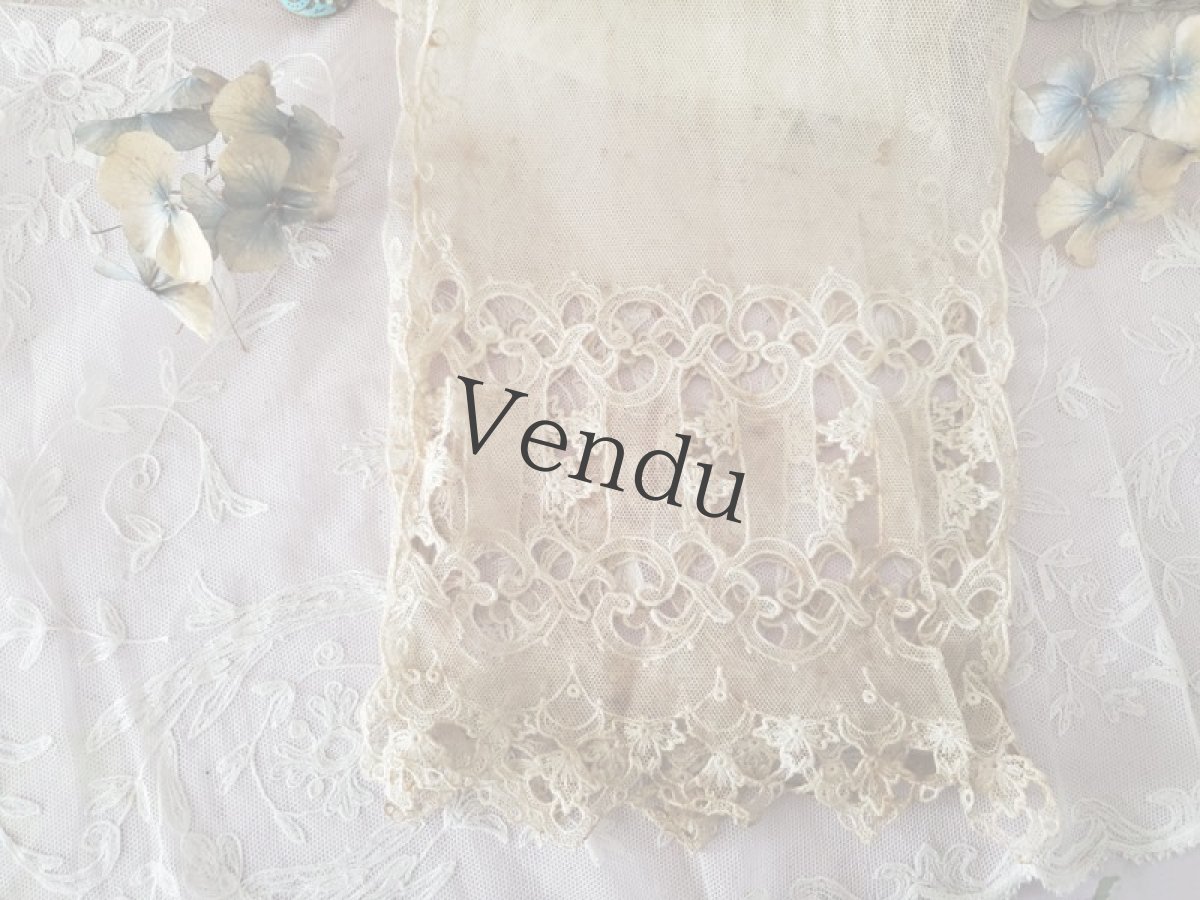 画像2: フランス 1900年前後　チュール透かし刺繍　ラペット 171cm (2)