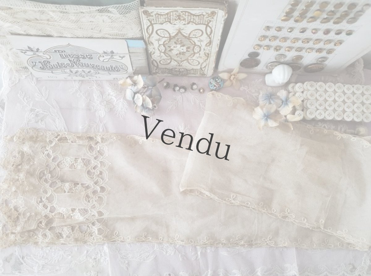 画像3: フランス 1900年前後　チュール透かし刺繍　ラペット 171cm (3)