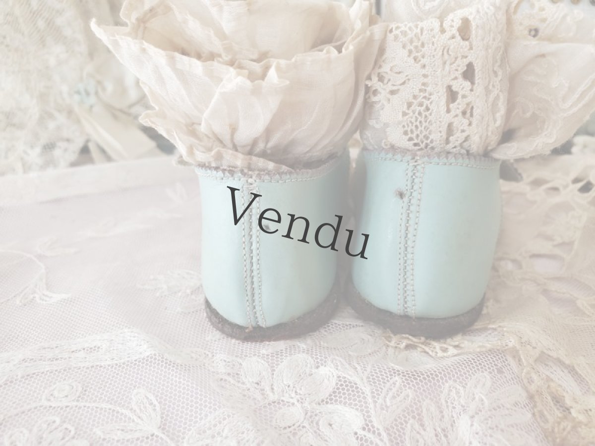 画像5: フランスヴィンテージ　水色のストラップベビーシューズ (5)